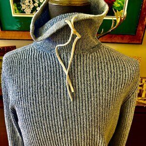 04651/A Trip In A Bag Blue Ribbed Tie/Turtle Neck Sweater, Italy LG, Wool,Cotton